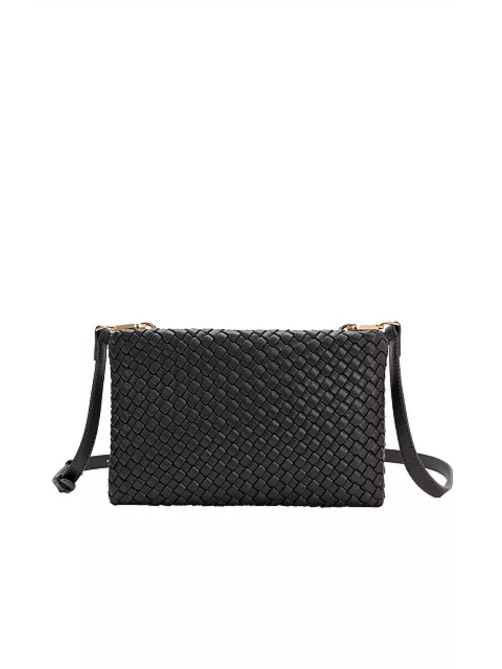 Melie Bianco Woven Leather Crossbody Bag - Black